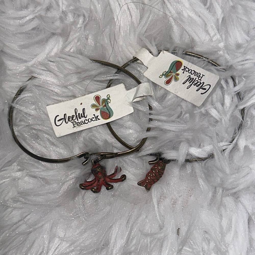 Hand Painted Charm Bracelet Nautical Fish and Octopus NWT